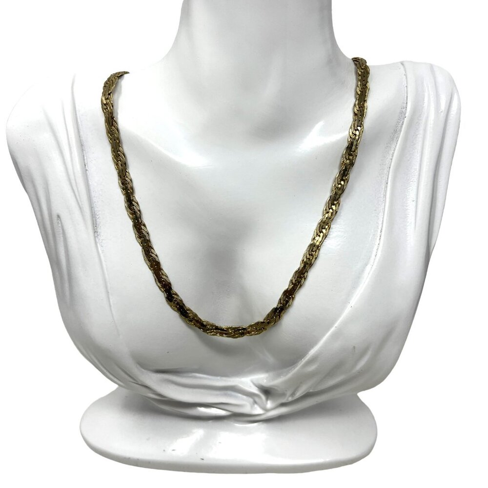 Gold‎ Tone Chain Flat Braided Woven Necklace